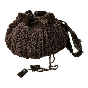 Crossbody Dumpling Bag Crochet & Suede Leather Bohemian Brown Small